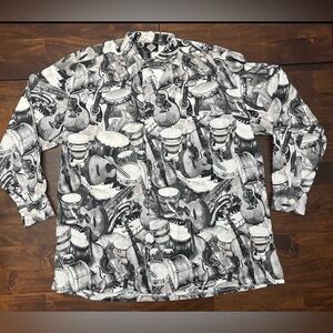 Tabasco Sportswear Musical Instruments Long Sleeve 1/4 Button Shirt Mens Size XL
